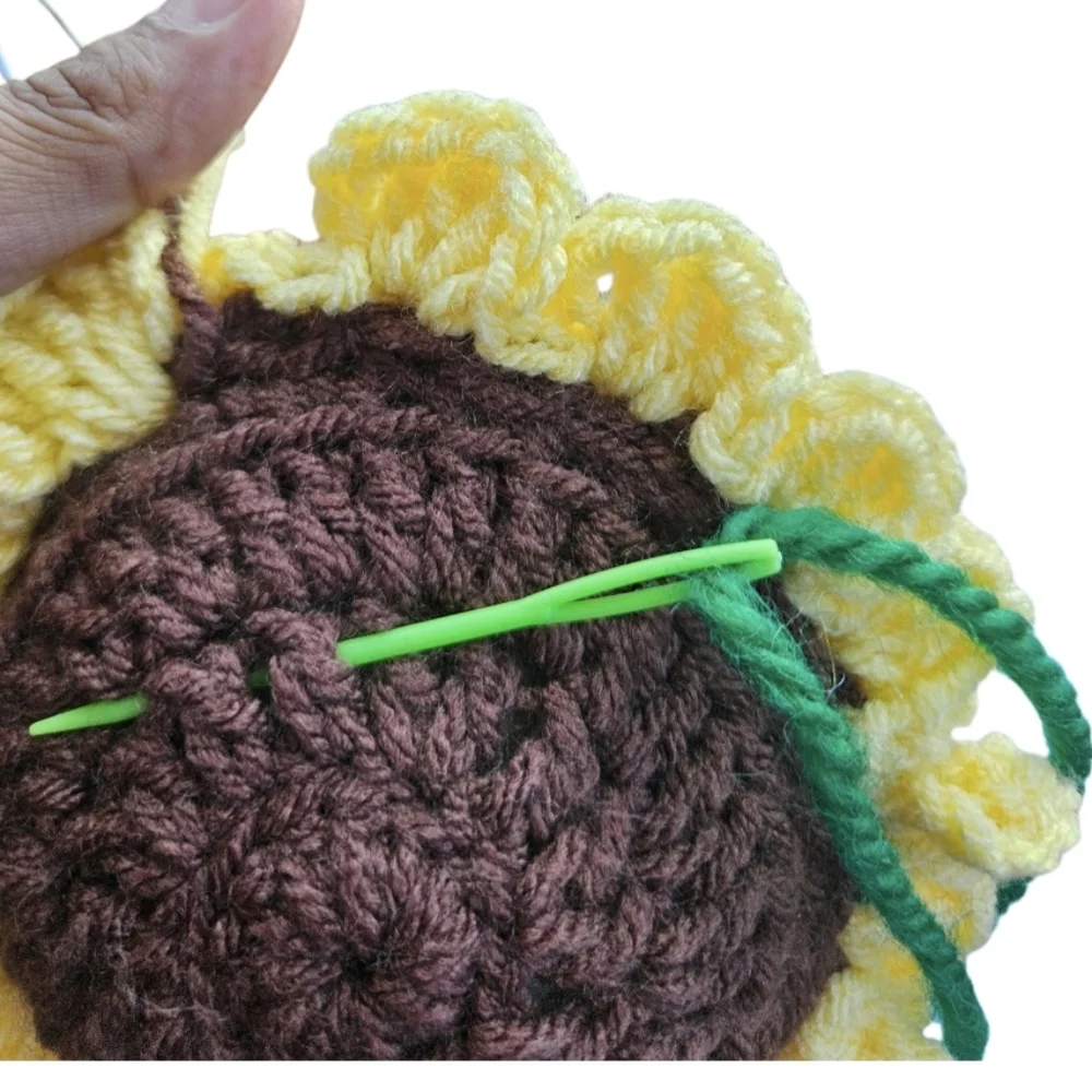 Hand Crafted Yellow Brown Boho Crochet Sunflower Brooch Floral Pin Bag Charm 6